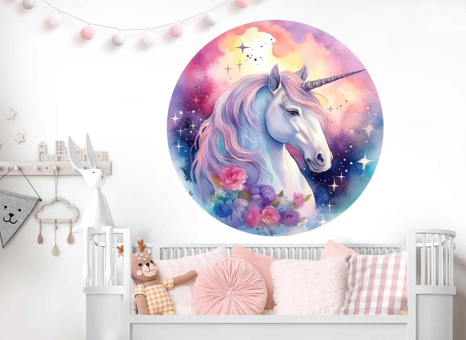 Watercolor Dream Floral Unicorns Girl's room decoration wall decal Sticker