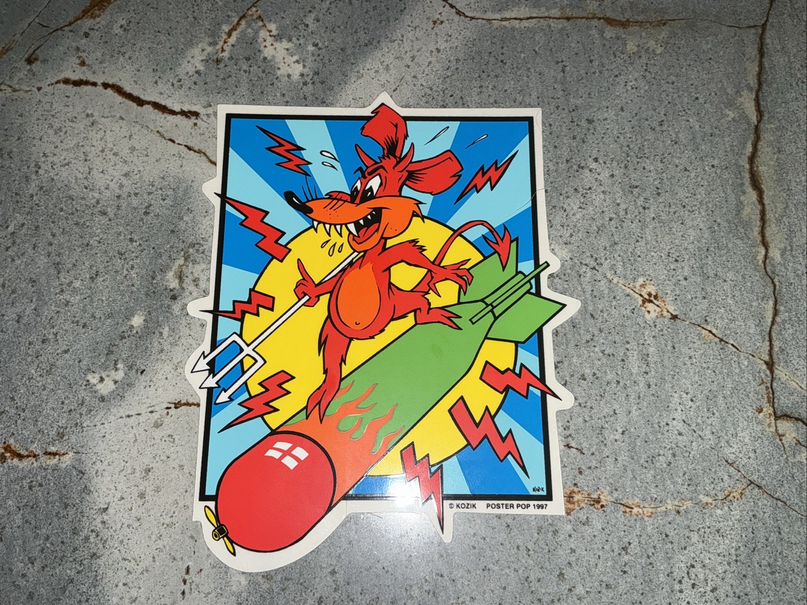 Frank Kozik original Poster Pop MOUSE BOMB silkscreen 5" Sticker; Vintage 1997
