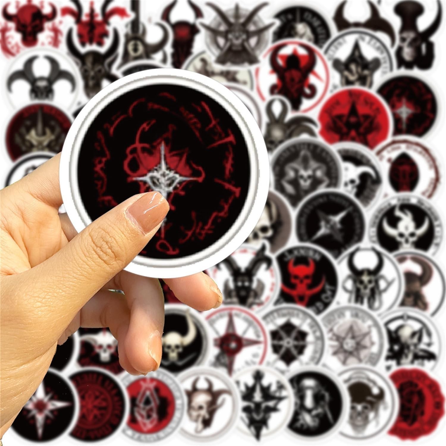 Satanic Goth Sticker Lot 50 Stickers Horror Gothic Skulls Satin Devil Skull Red