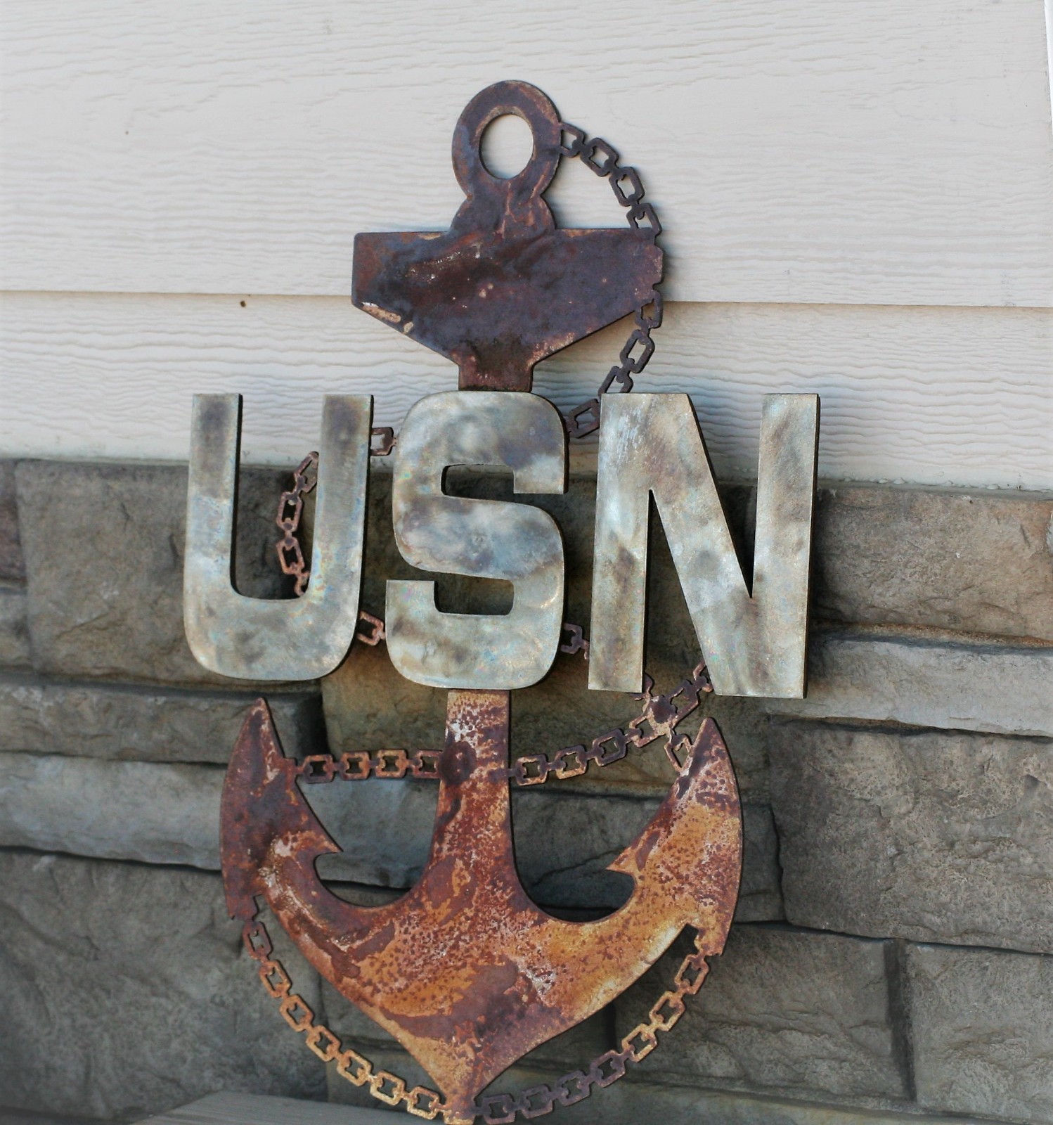 US Navy Chief Anchor Rustic Steel Wall Decor — 19" tall