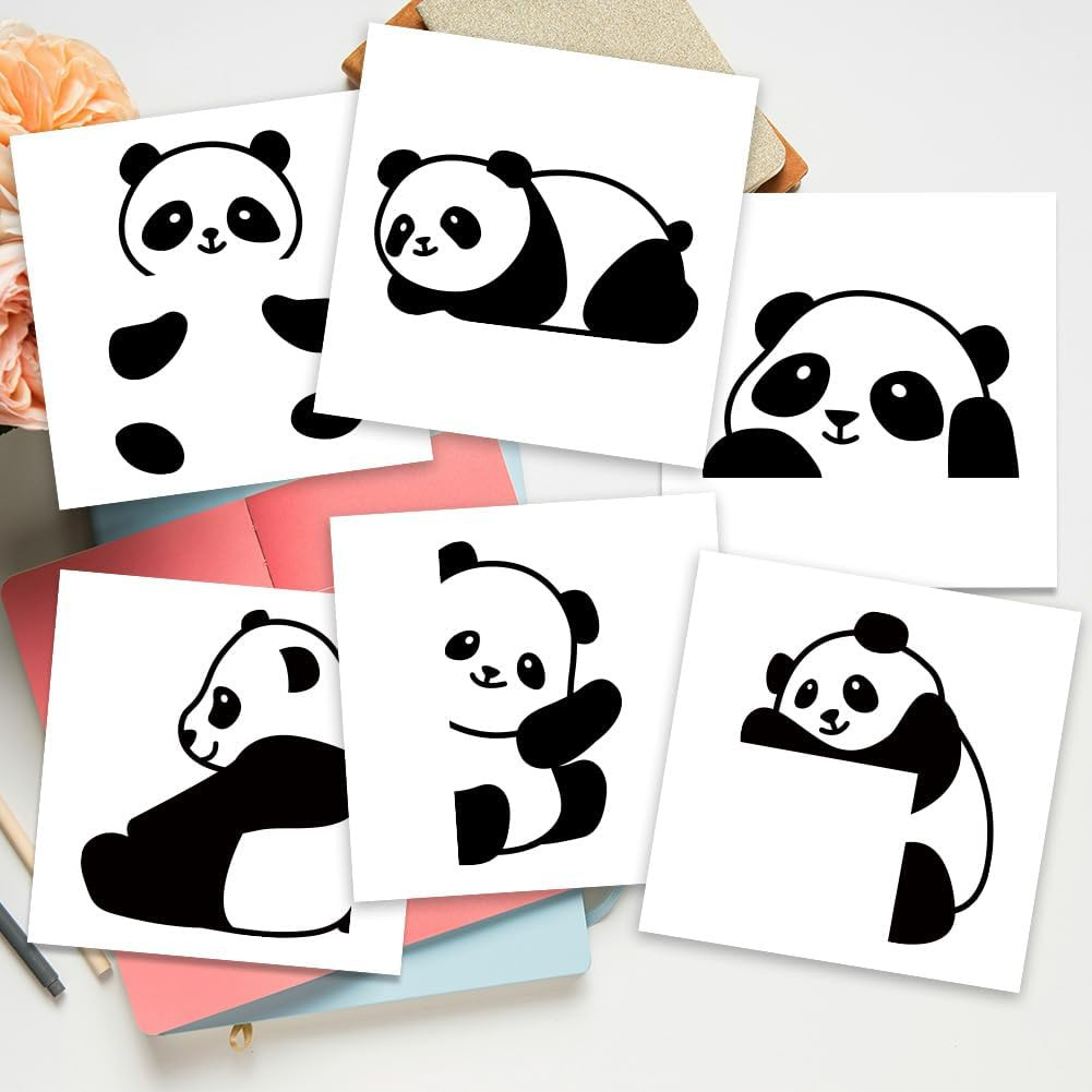 6Pcs Cute Panda Light Switch Stickers, 7X7 Inch Cartoon Pandas Wall Sticker Ligh