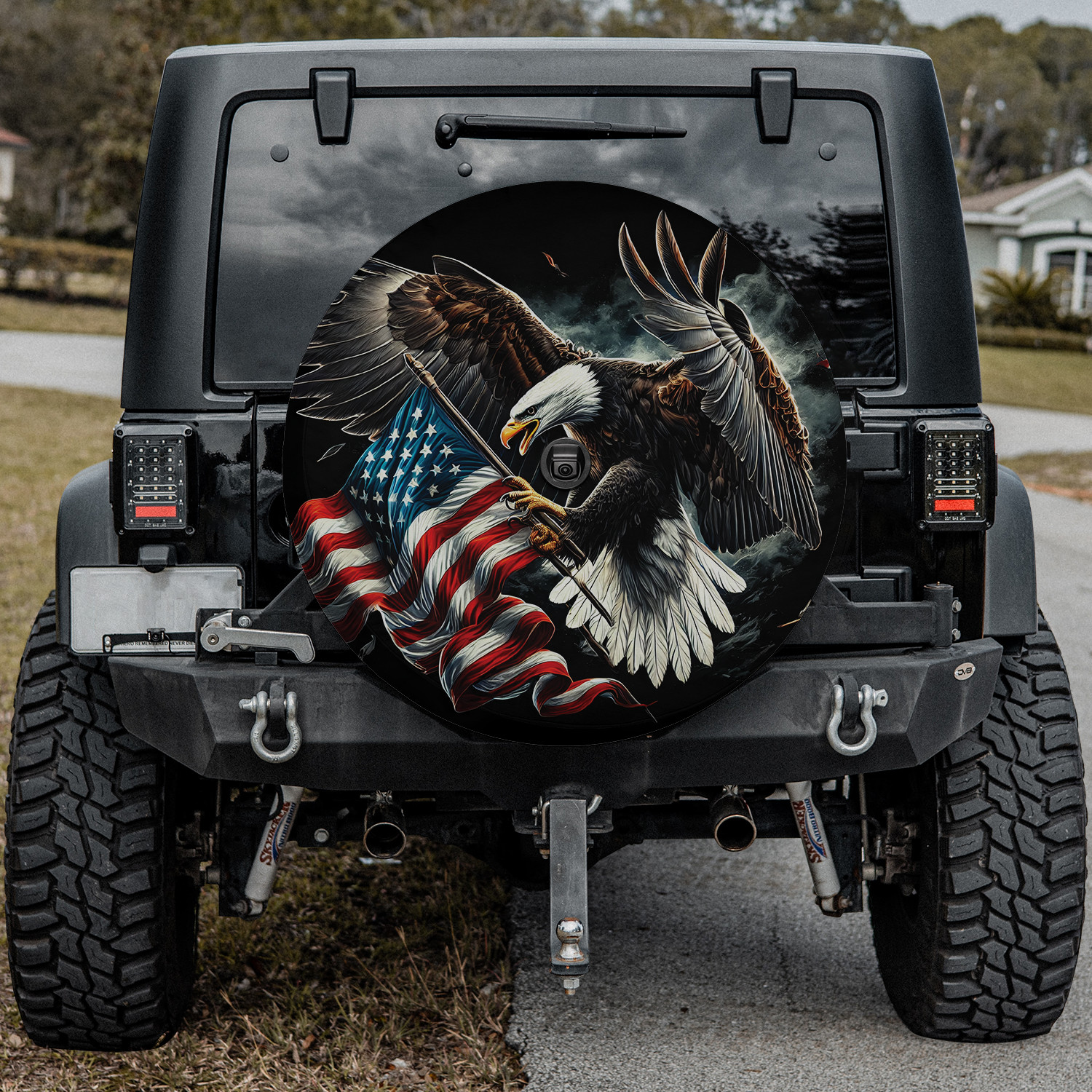 US Flag Eagle Tire Cover With/ Without Camera Hole, patriotic tire cover