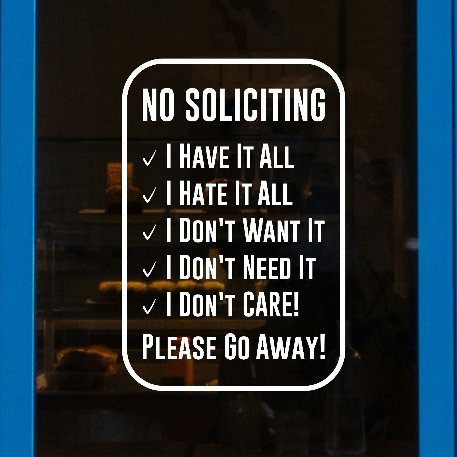 No Soliciting Decal Sticker Funny No Solicitation Sign Home Door Business Office