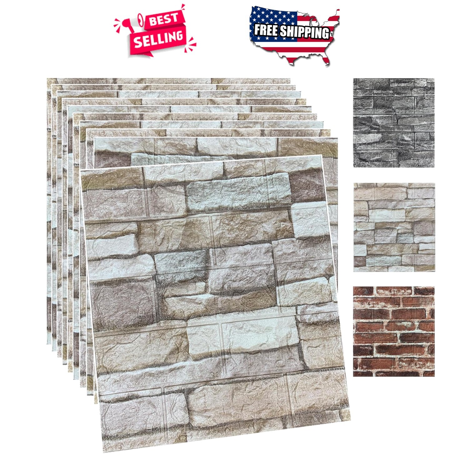 3D Brick Wallpaper Peel and Stick Foam Wall Panels 10PCS Faux Stone Rock Color