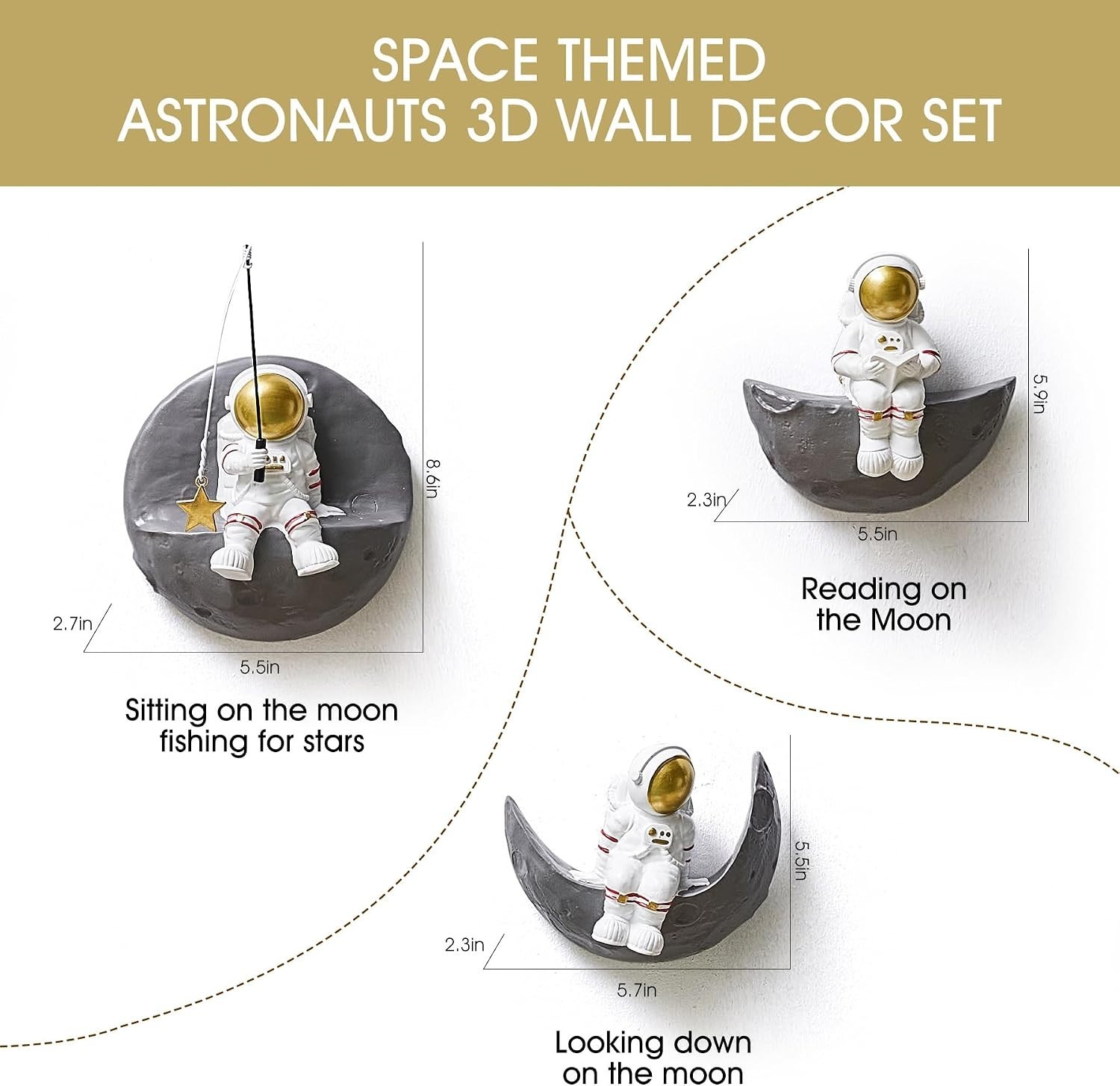 3Pcs Astronaut Wall Art Set – Boys Girls Bedroom Decor