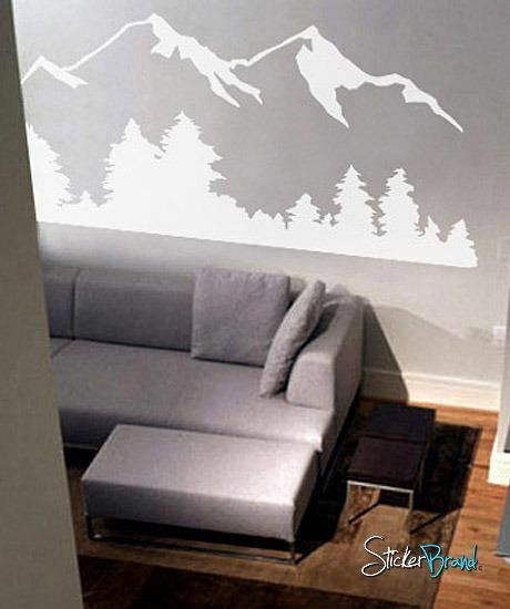 Stickerbrand Snow Mountain View Forest Trees Wall Decal Sticker #194