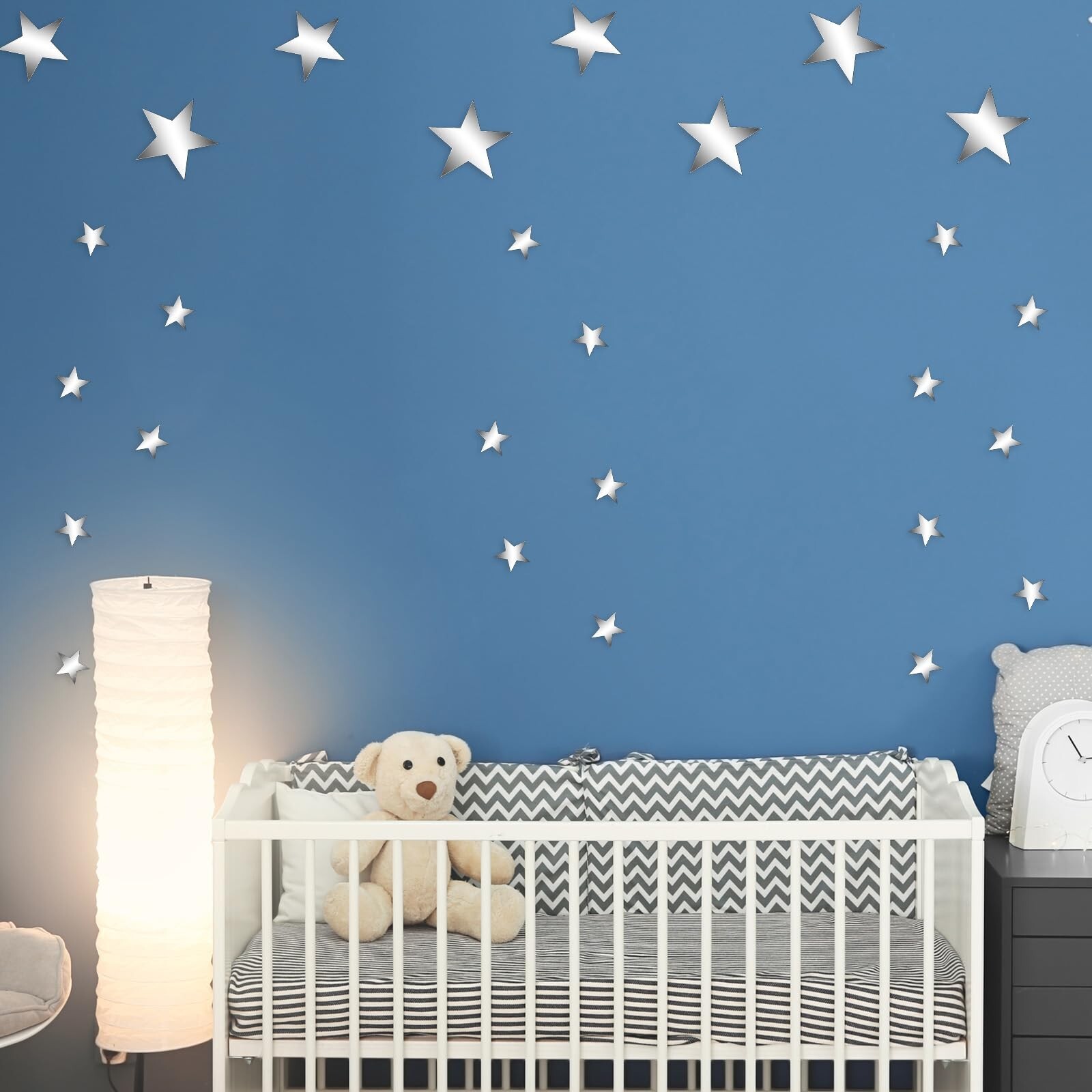 40Pcs Silver Stars Acrylic Mirror Wall Stickers 3D Acrylic Mirror Wall Decora…