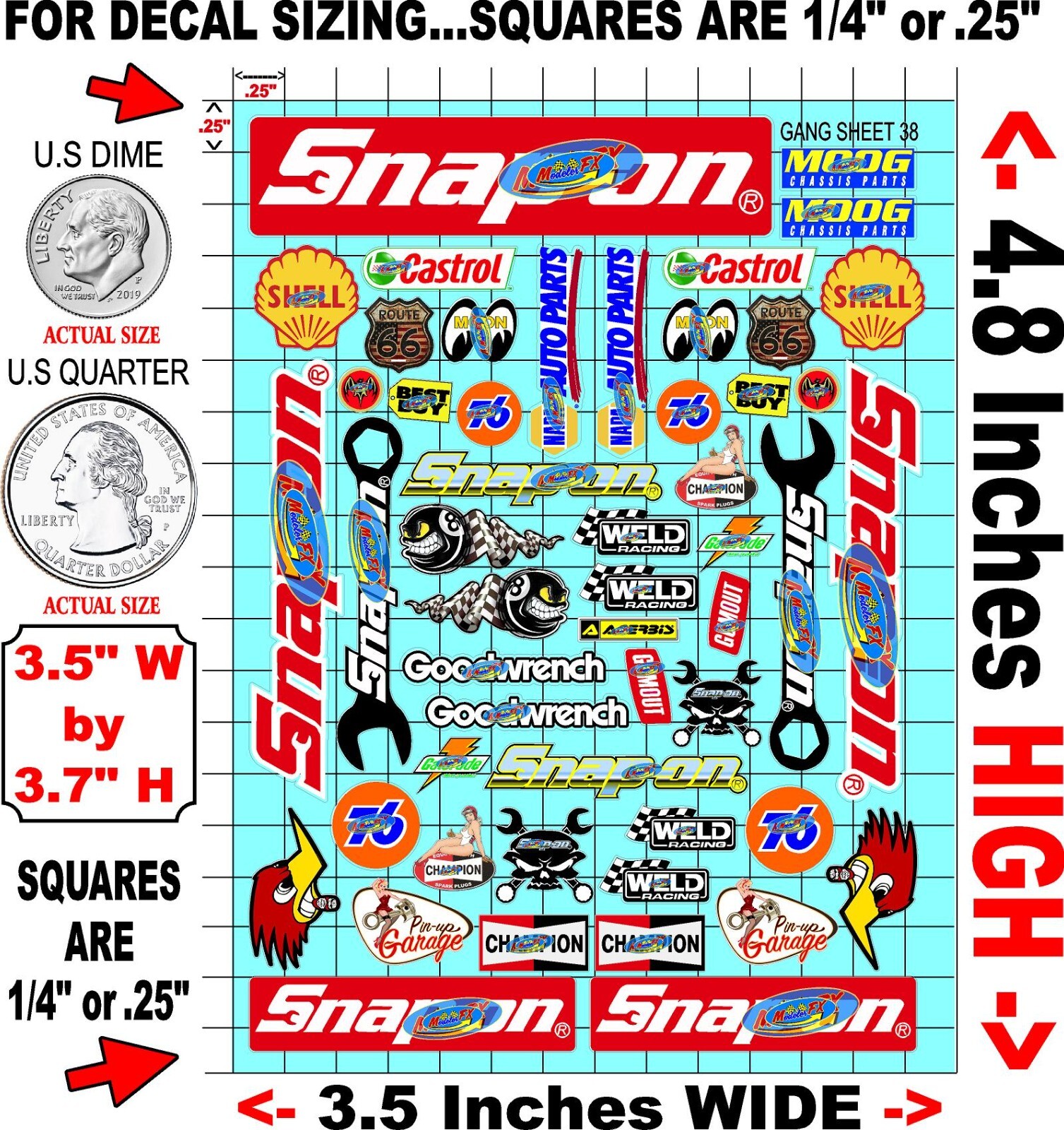 White Vinyl Sticker Sheet 38 snap-on-R/C MODEL Decal fits 1/24-1/16 Scale CUT