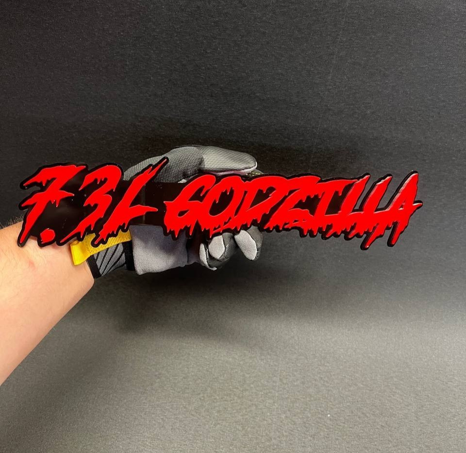 1X 7.3L Drip Godzilla Custom 3D Text Car Badge Fender Emblem Tailgate Toolbox 3D