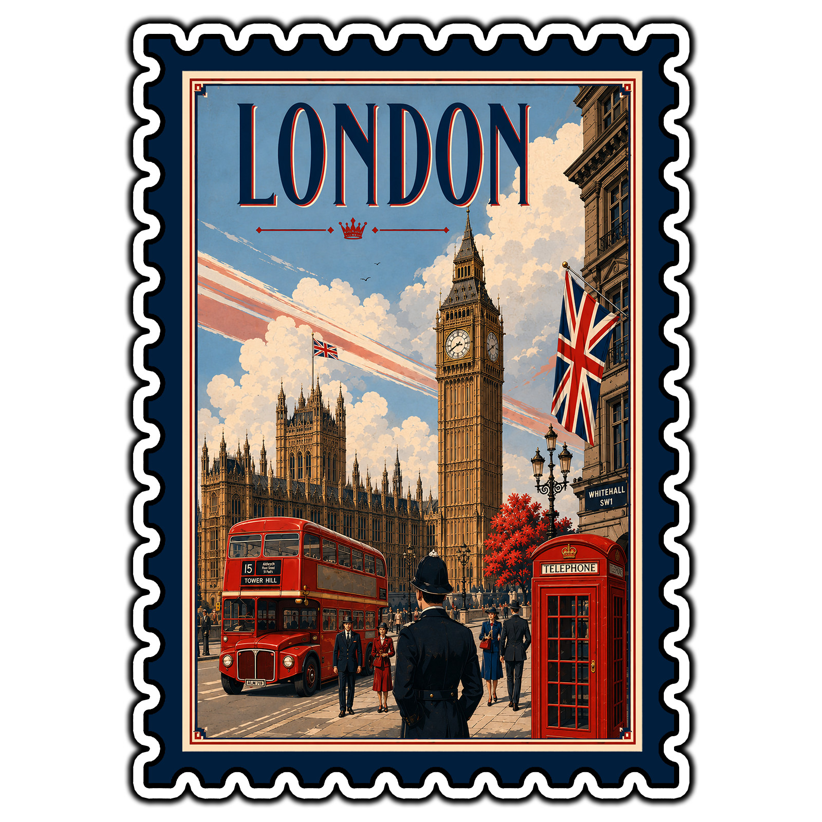 London England Travel Postage Stamp Sticker #1 Waterproof Vinyl Decal Die-Cut