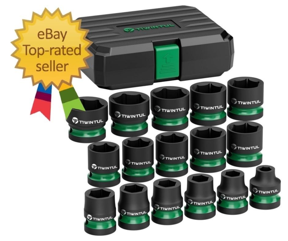 "16-Piece 1/2" Drive Shallow Impact Socket Set, 8-24mm, Metric, 6-Point for Auto