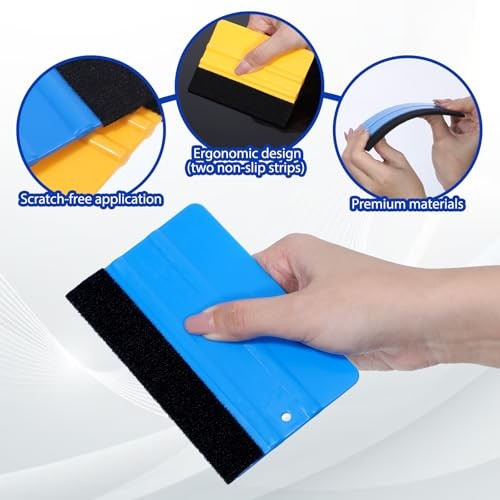 3 Pcs Squeegee for Vinyl, Black Felt Edge Vinyl Squeegee 4in, 5in, 6in Felt