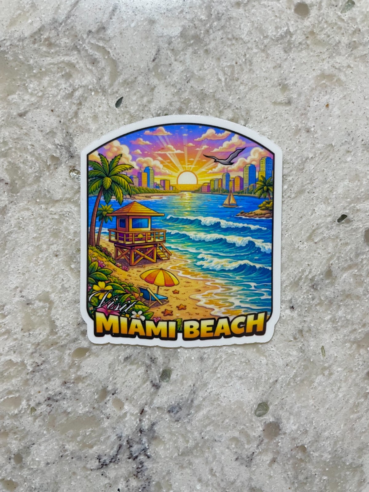 Miami Beach Postcard Sticker l Gloss or Holographic Laminate l Waterproof Decal