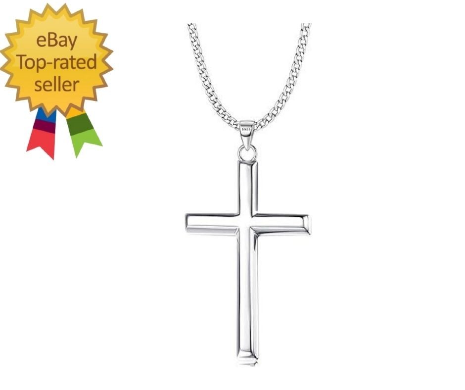Solid 925 Sterling Silver Cross Necklace for Men Women, 2mm Durable Diamond-Cut