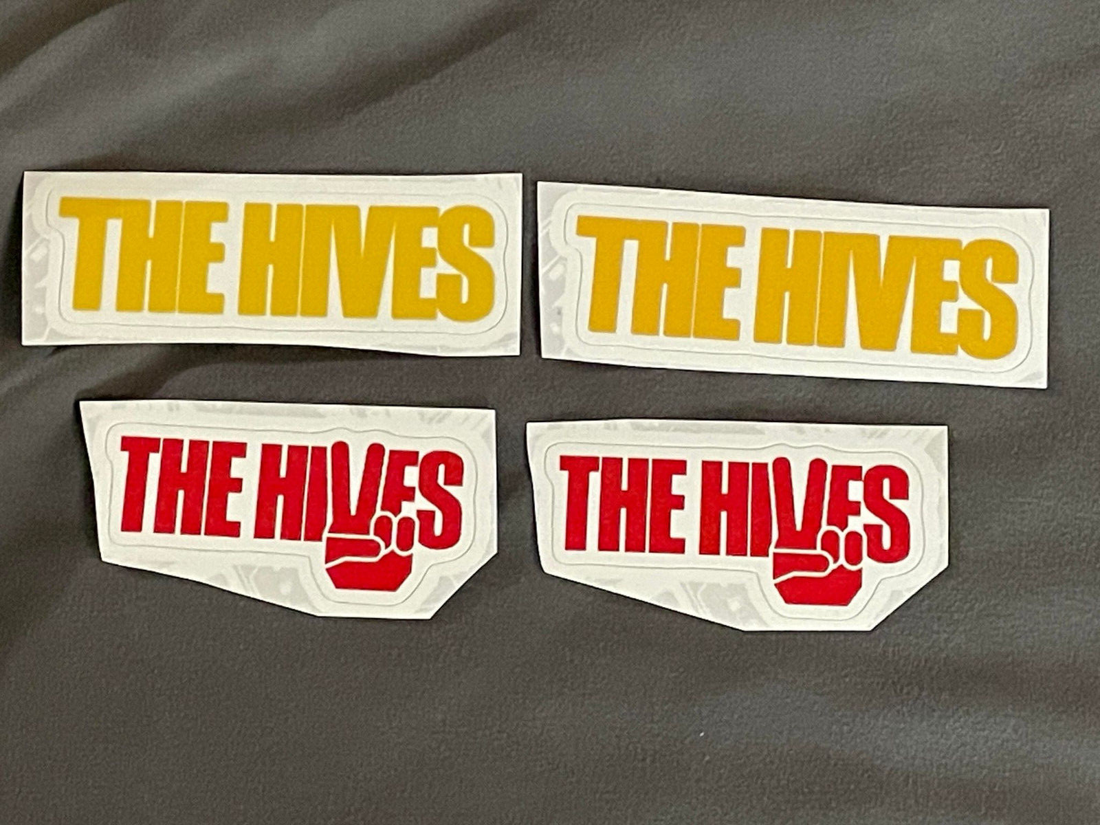 Lot (4) THE HIVES 1" to 3" Band Logo Stickers Yellow Red White FAST! FREE SHIP!
