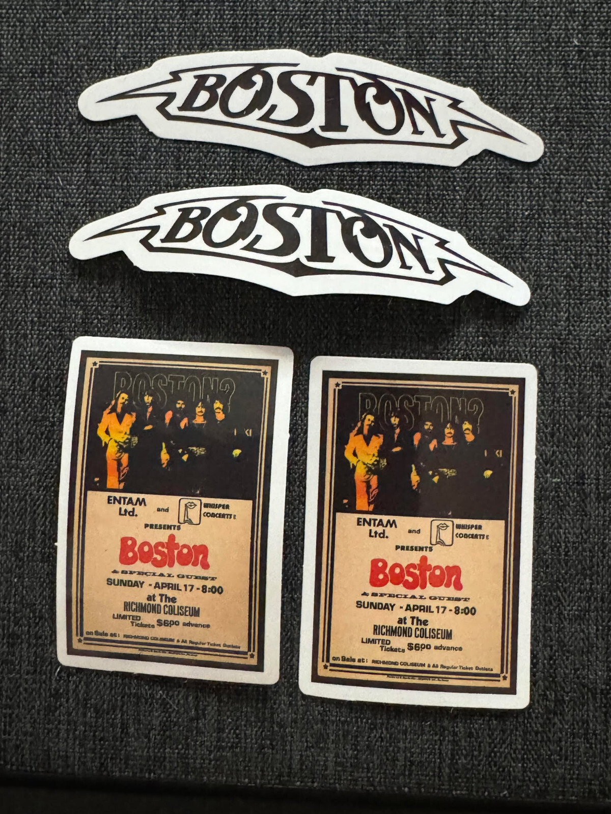 Lot of 4 BOSTON 3/4" to 3 1/2" Band Logo STICKERS Photo FAST! FREE SHIP!