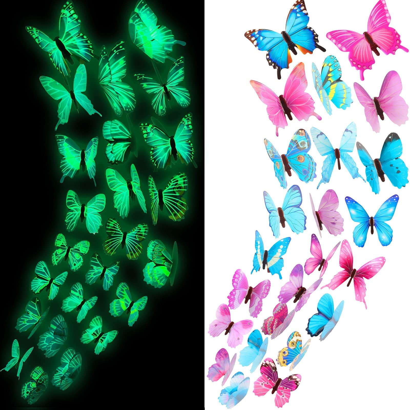 48 Pieces Butterfly Decal, Glow in The Dark 3D Butterfly Sticker for Ceiling …