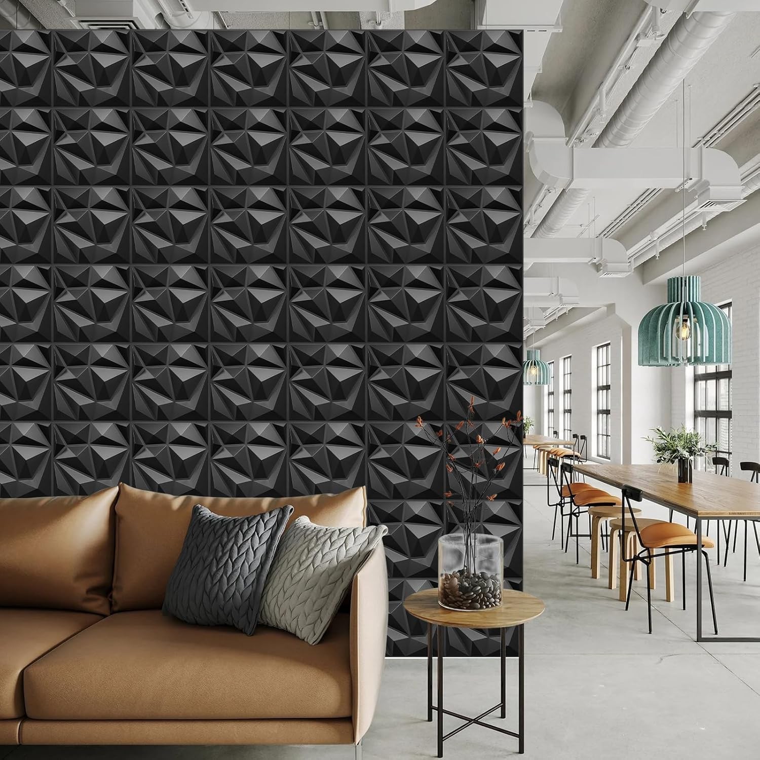 33 Pack Decorative 3D Wall Panels Interior Wall Decor,12"x12" Black Diamond
