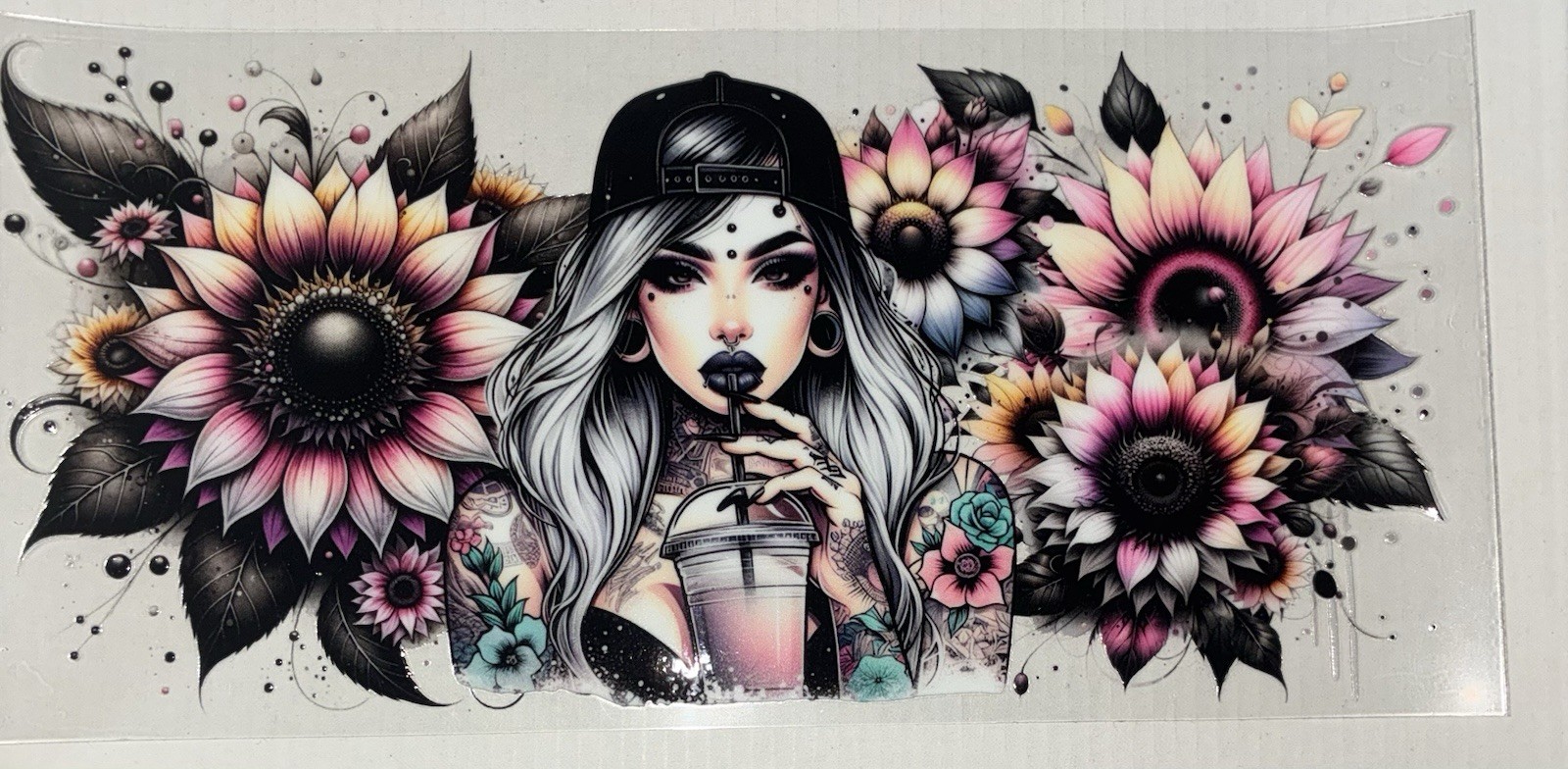 UV DTF Lot Multicolor Floral Girl with Sunflowers Horizontal