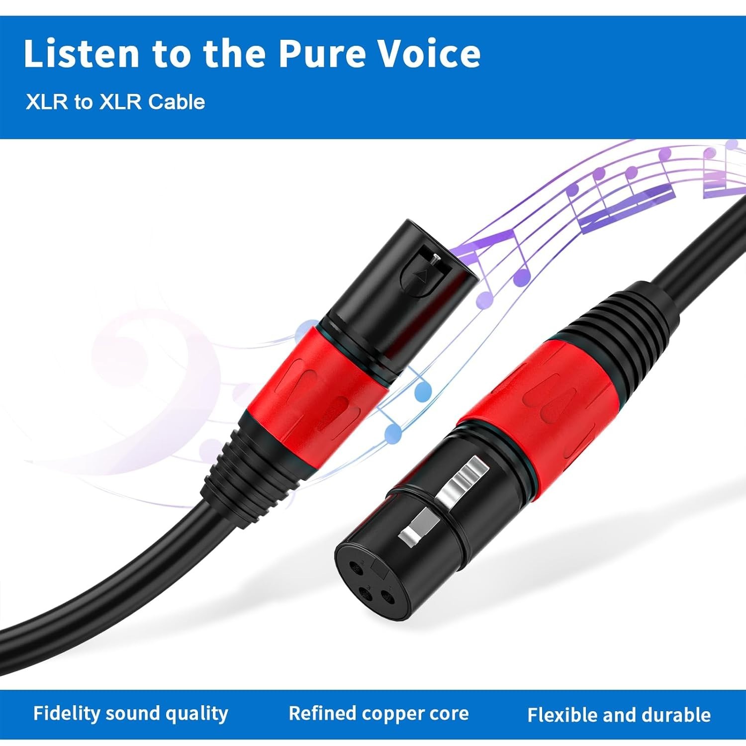 XLR Cable 50ft 2 Packs – Premium Balanced Microphone 50 FT, 2Packs, Black