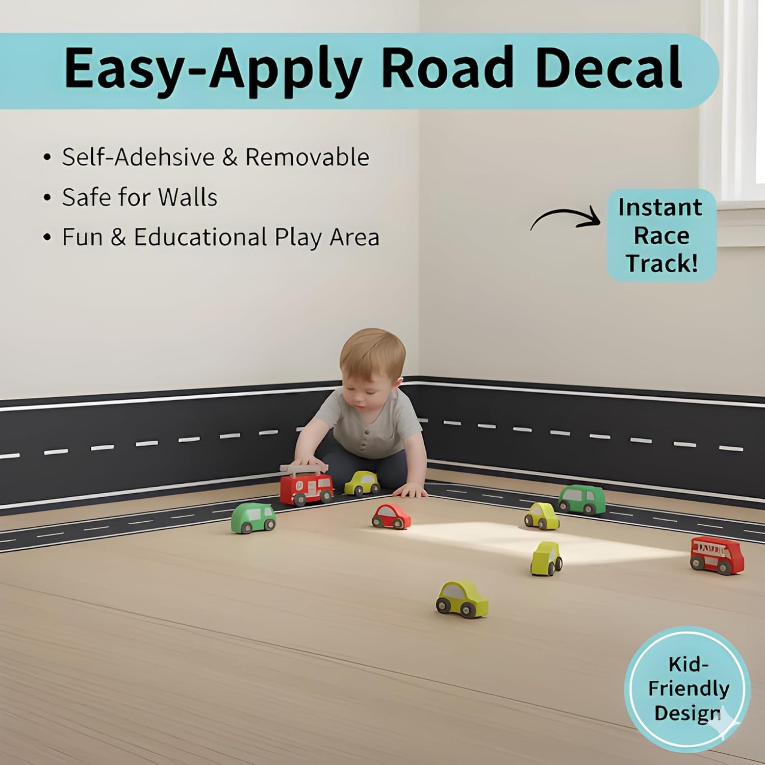 Kids Room 140 Inch Road Wall Decals – Easy to Apply and Removable Vinyl Stickers