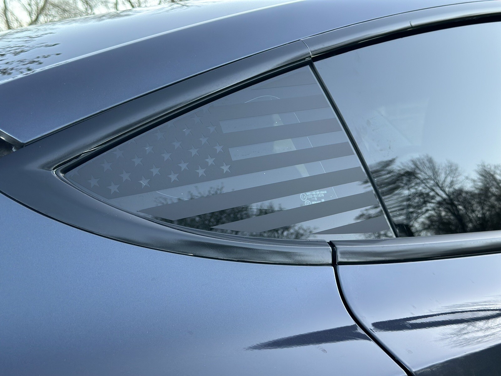 2pc Matte Black American flag quarter panel window decals fit Model 3 Tesla