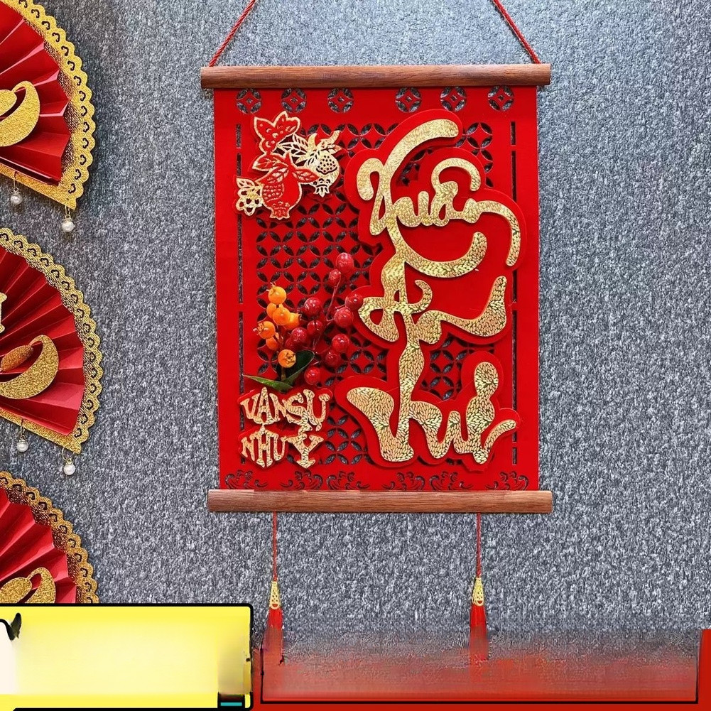 Vietnamese New Year Couplets Solid Wood Handmade Traditional Red Festival Decor