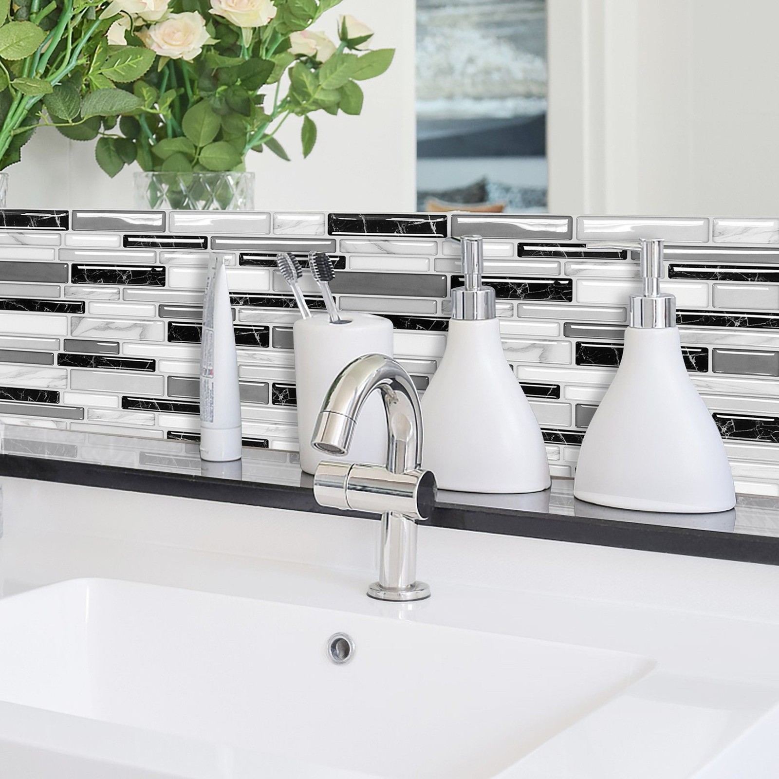 5 Grey Marble Tile Stickers 12×12" Self Adhesive Backsplash Waterproof 5 Sq Ft