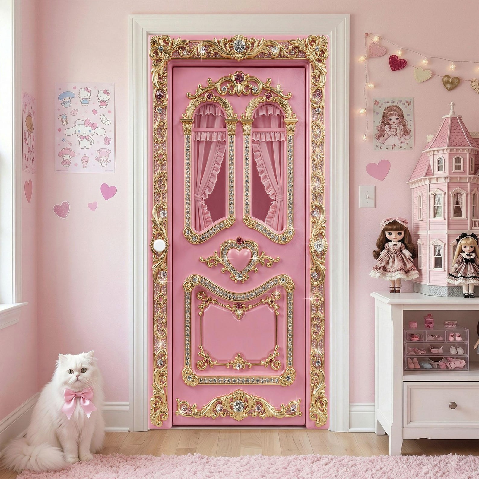 Hyperfemininity Door Wrap, Bimbocore Style, 1-piece Laminated Sticker Mural