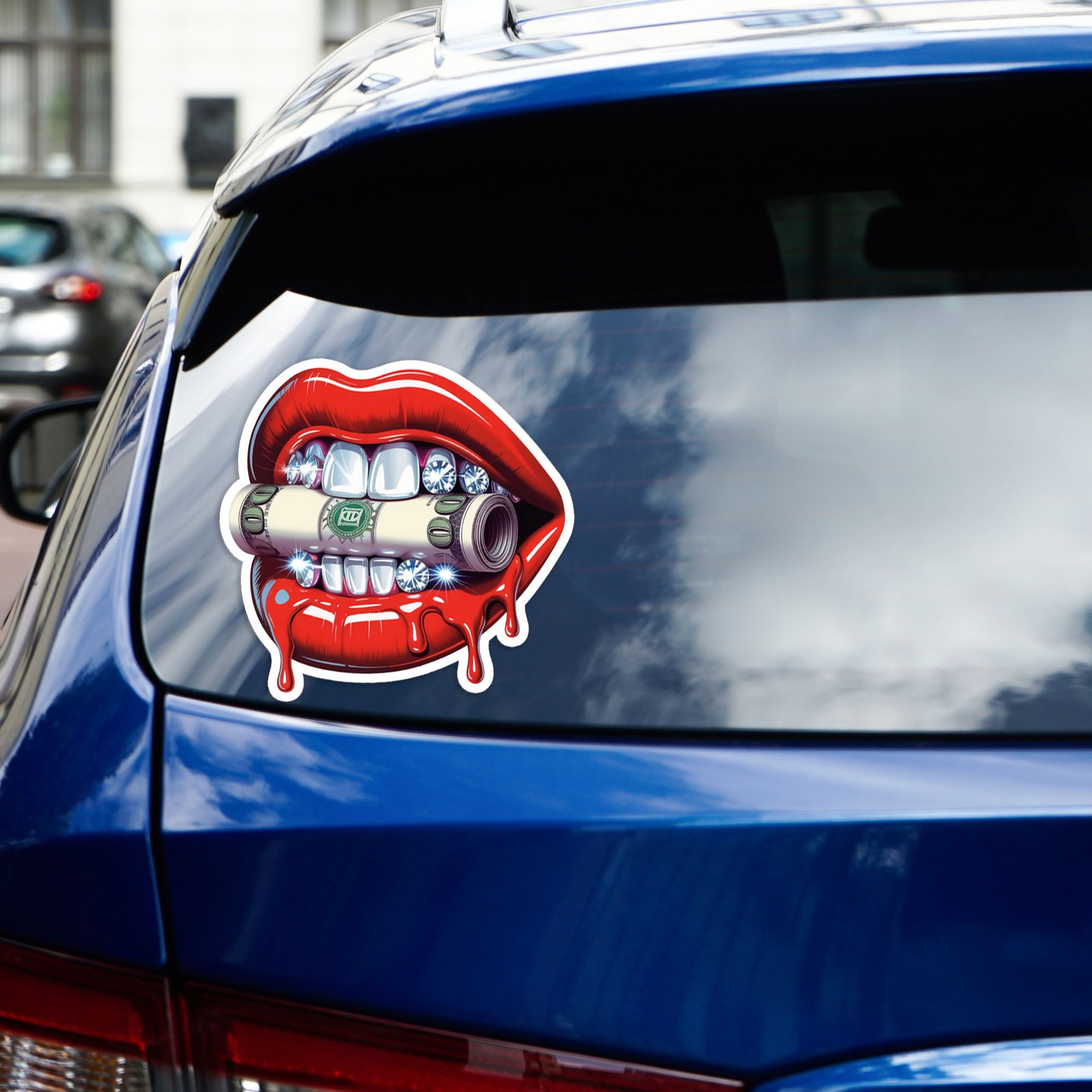Red Lips with Grills – Vinyl Decal Sticker – Car Window Laptop – #1635