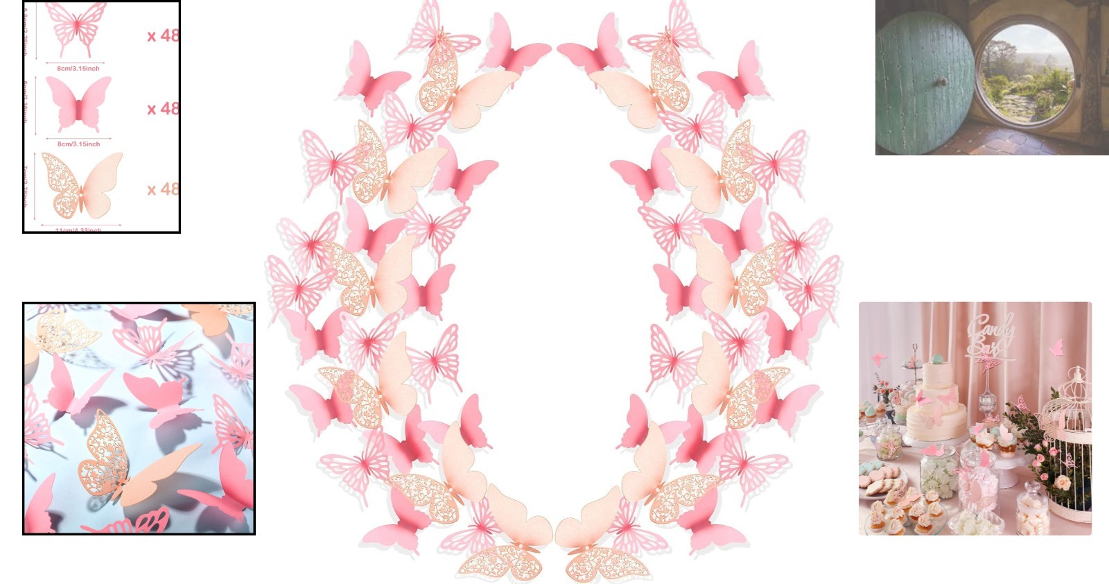 Romantic 3D Pink Butterfly Wall Stickers – 144 Assorted Pieces for Parties
