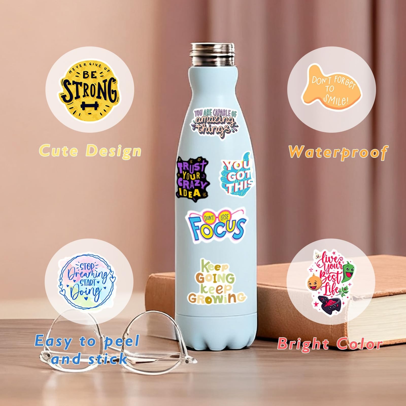 Inspirational Stickers for Adults Teens Kids, 100PCS Waterproof Motivational Wor