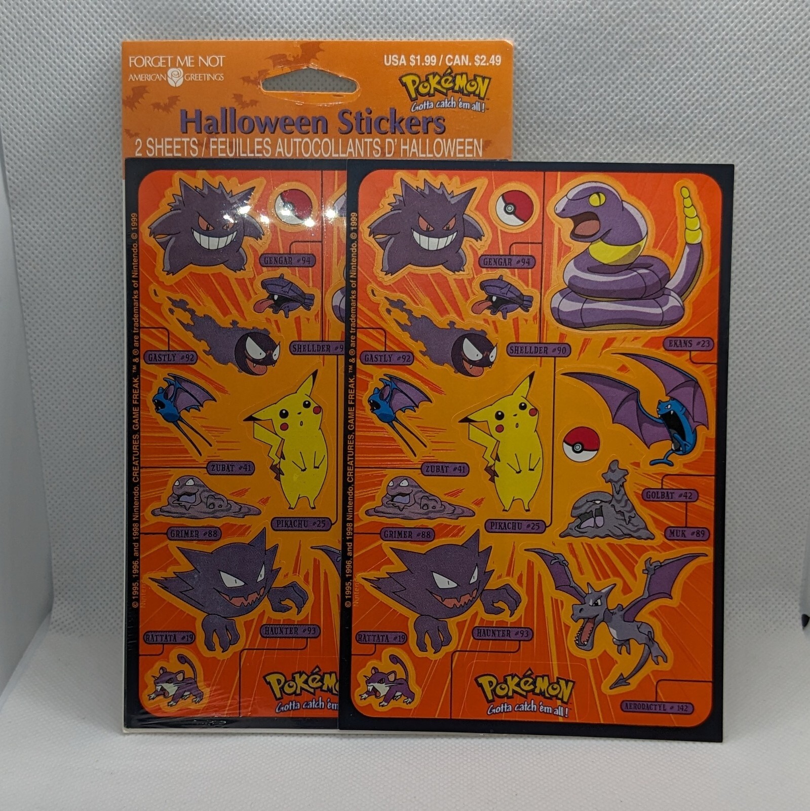 VTG Pokemon Halloween Sticker Sheets American Greetings Haunter Gengar Pikachu