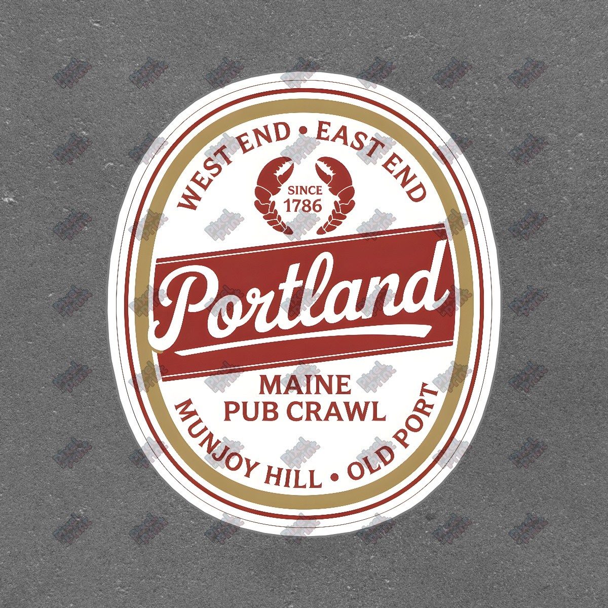 Vintage Portland Maine Pub Crawl Sign Red & White Circular Logo Since #8666