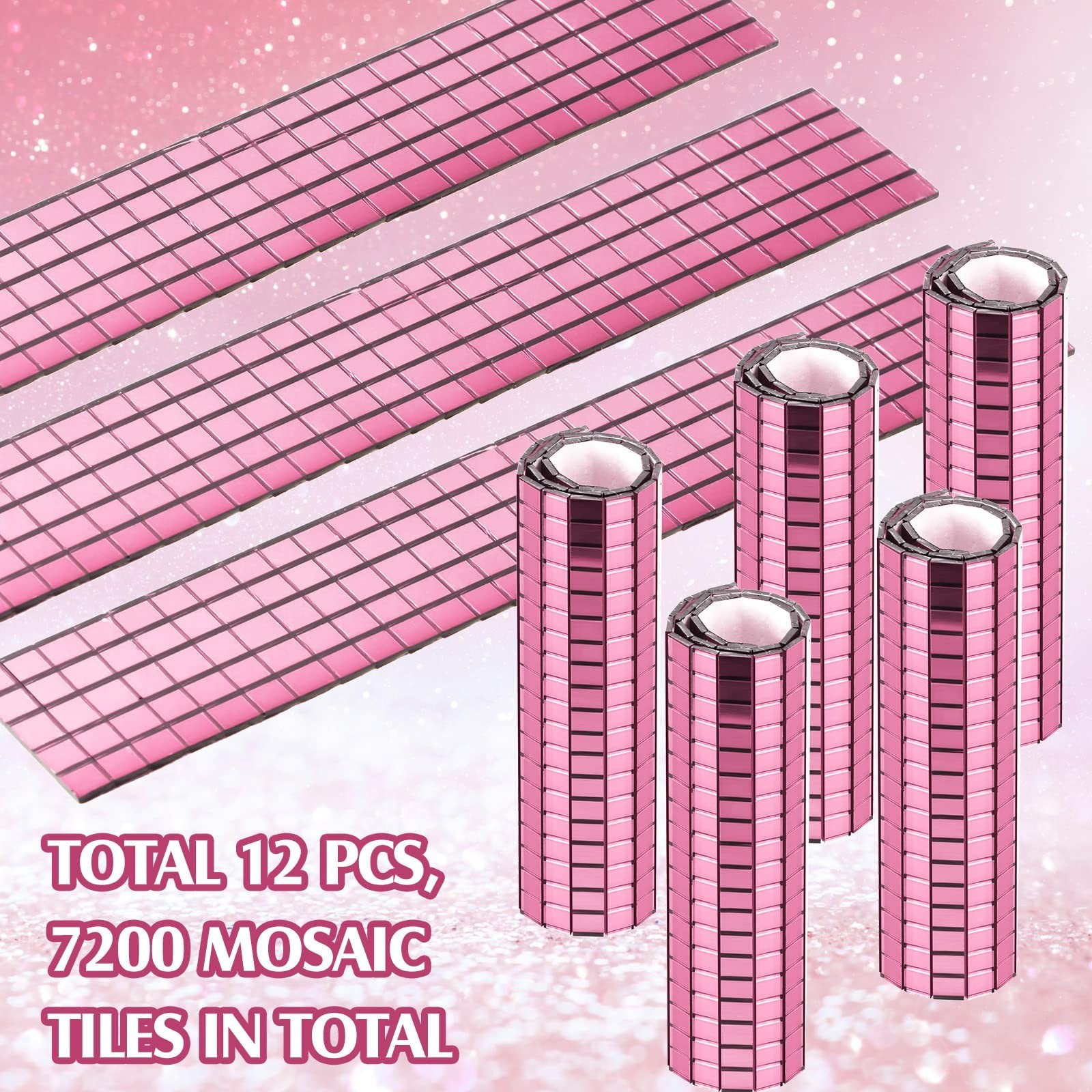 Self-Adhesive Mirrors Mosaic Tiles, 7200 Pieces (Pink, 5 x 5 mm), Peel and St…