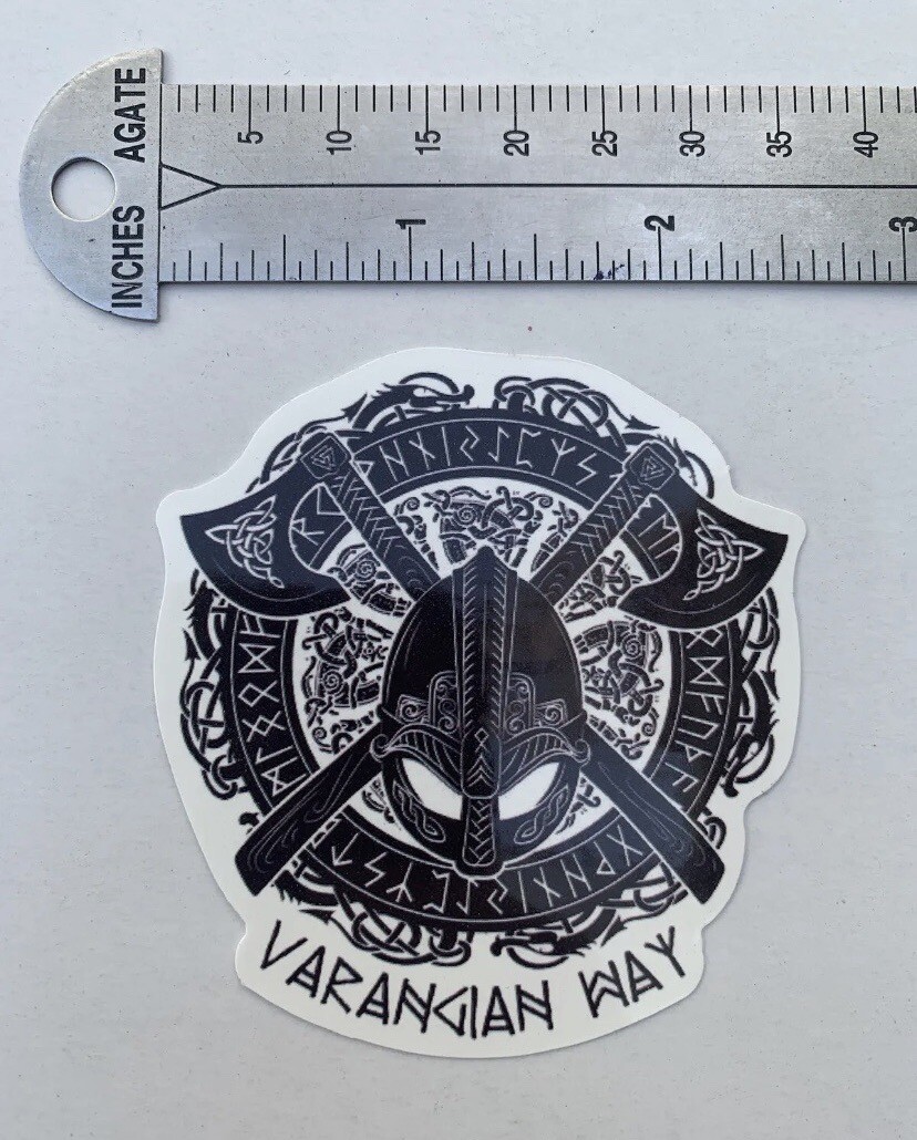 Viking Themed Sticker – Varangian Way – Helmet / Axes