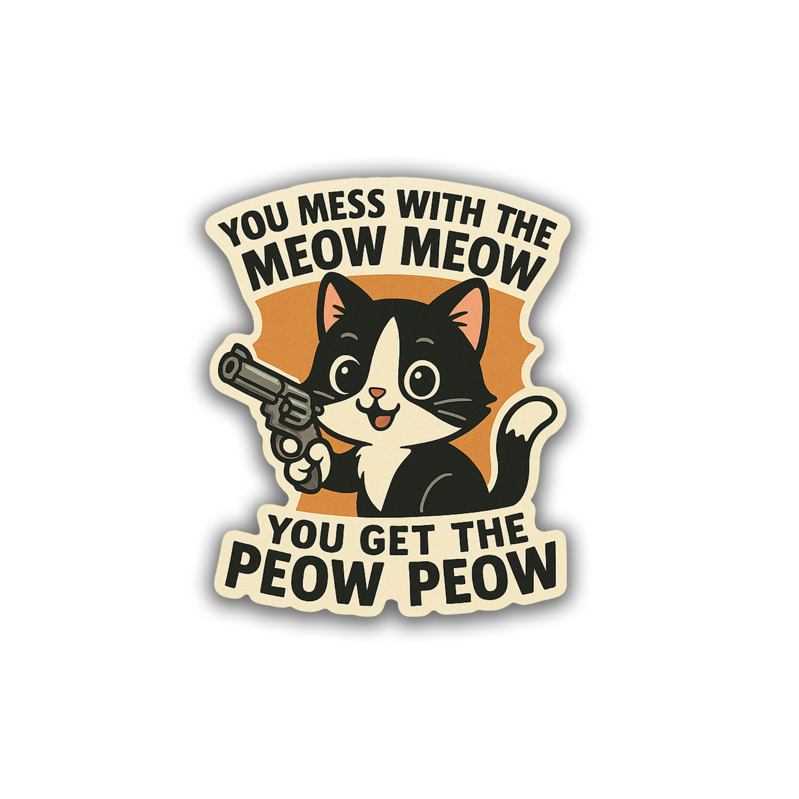Meow Peow Sticker 3.5 Inch Vinyl Decal Crazy Gun Cat Funny Meme Adorable Feline