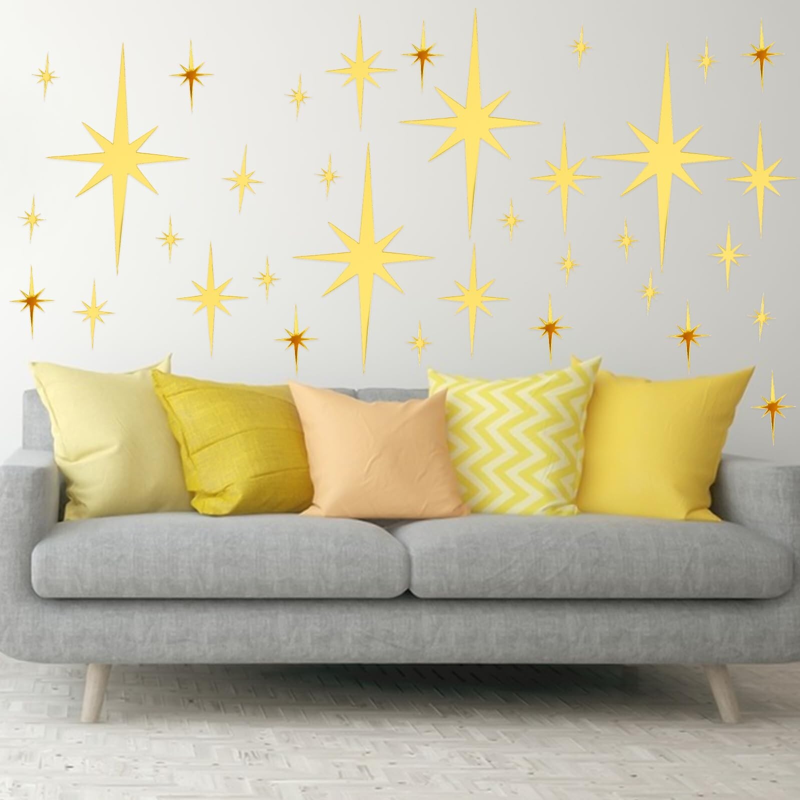 92 Pcs Gold Star Wall Decals Mirror Stickers for Walls, Removable 3D Acrylic …
