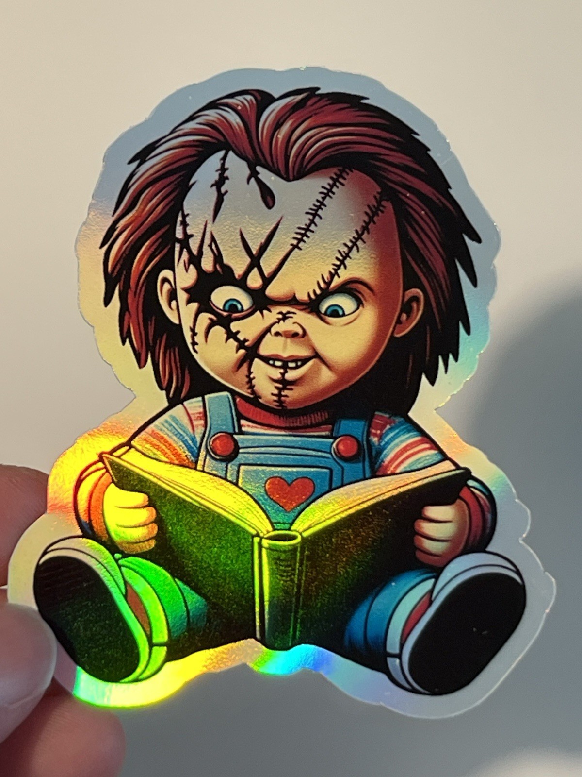 Child Play Chucky Reading Book 3inch Holographic Waterproof sticker