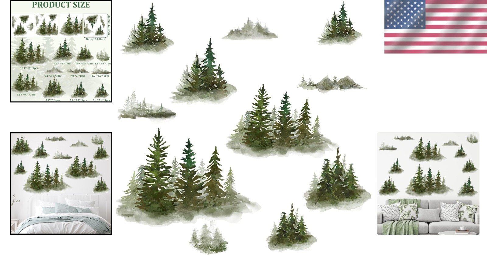 Peel and Stick Waterproof Pine Tree Wall Stickers for Charming Children’s Decor