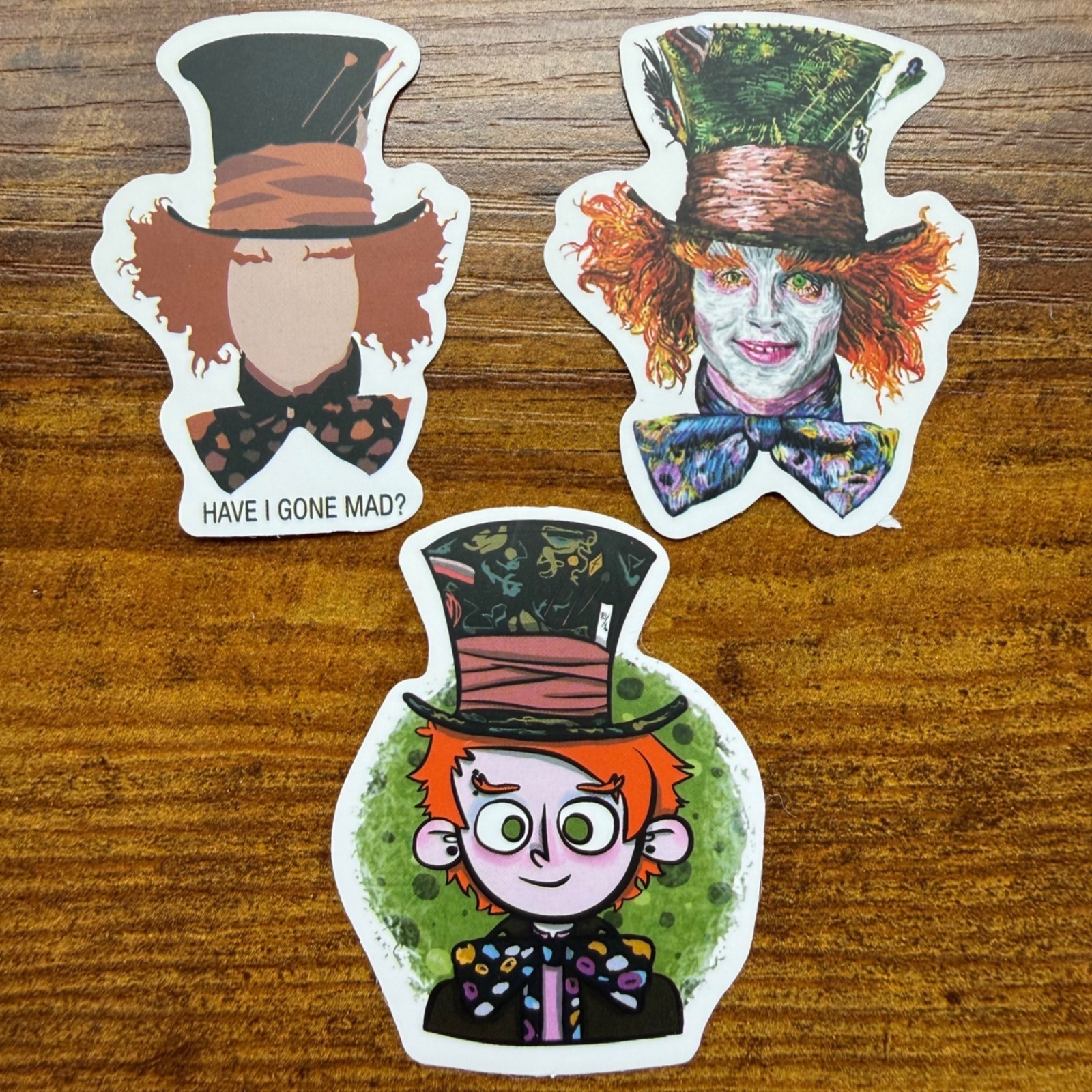 3 Stickers Disney Alice in Wonderland Mad Hatter Vinyl Decal Laptop Phone Bottle