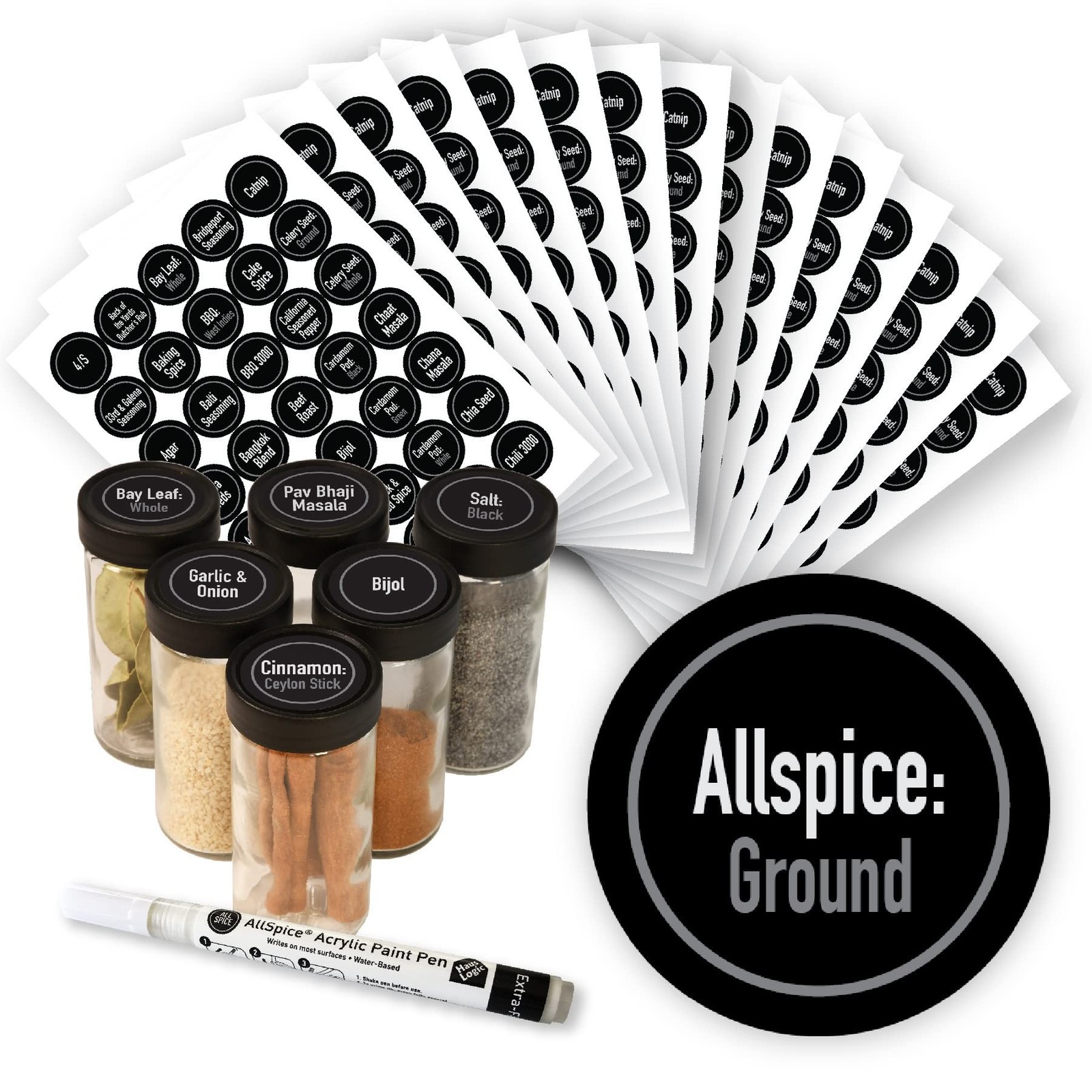 Spice Labels 525 Preprinted Water Resistant Round Kitchen Organization Set