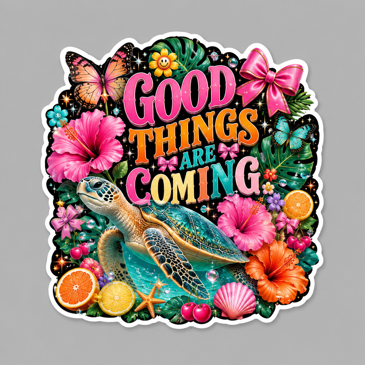 Sea Turtle Sticker Vinyl Decal Good Things Are Coming Tropical Beach Gift