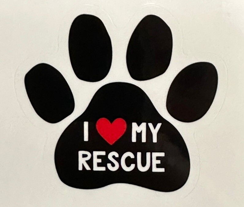 I LOVE MY RESCUE ~ Small Vinyl Sticker – (1.5in x 1.75in)