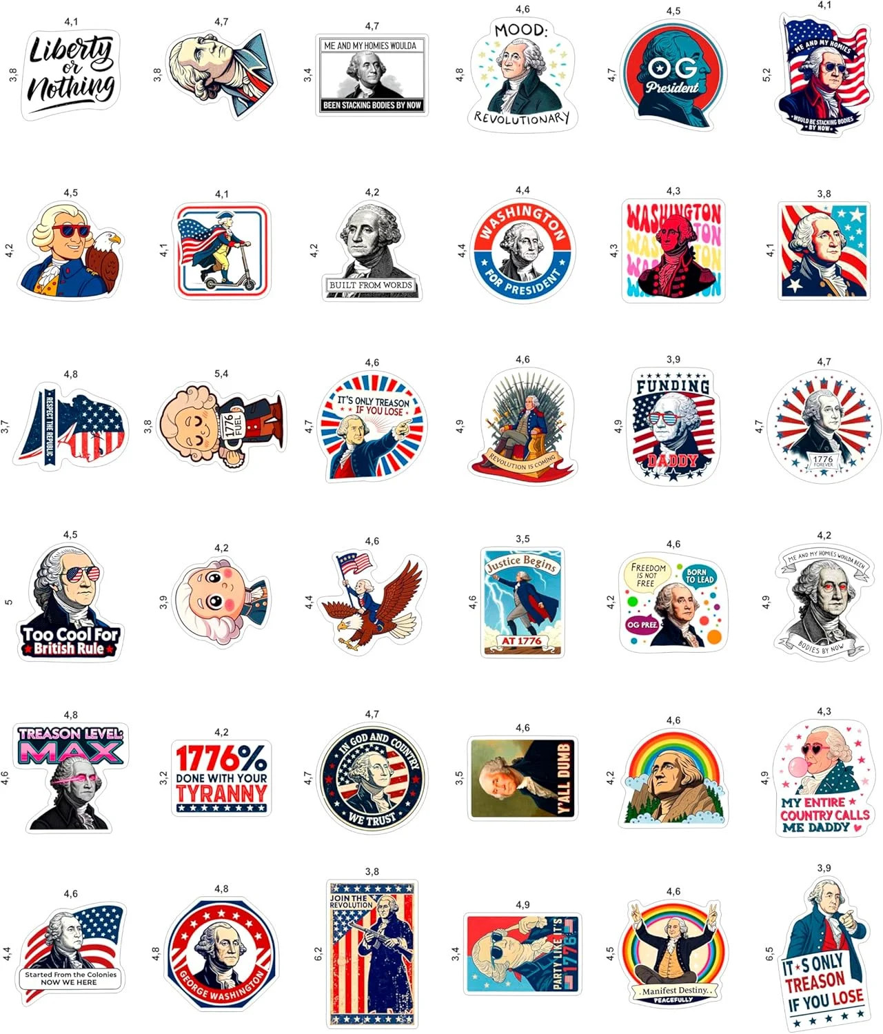 100Pcs George Washington Stickers Pack – Funny President Vinyl Decals – George W