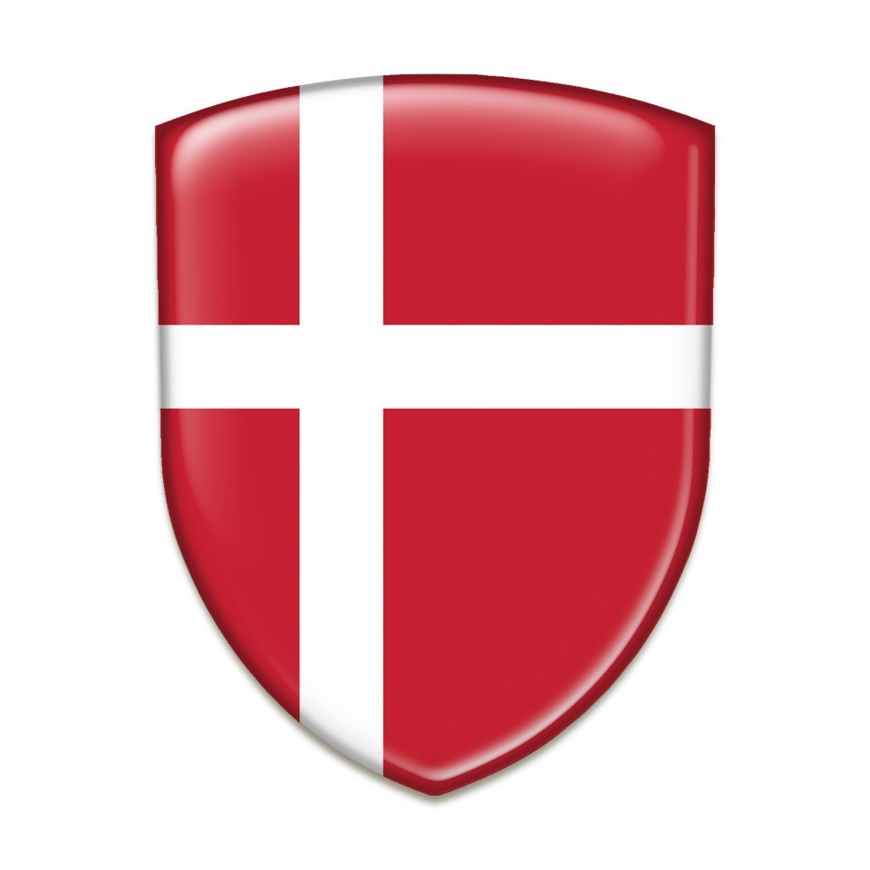 Denmark Flag Dome Shield Sticker 3D Resin Decal Round Glossy Multiple Sizes