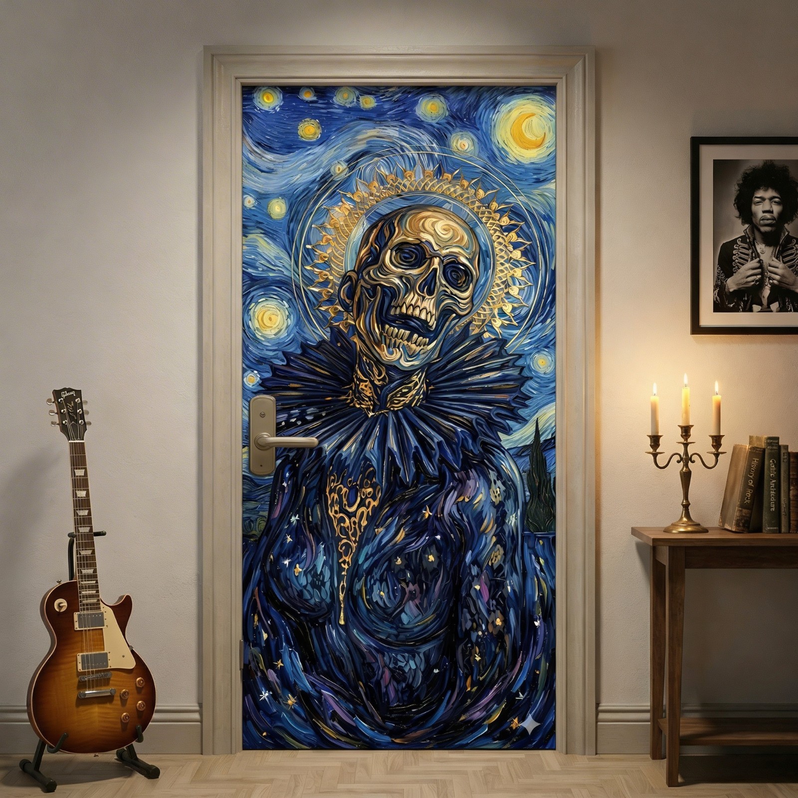 Darkness in Van Gogh's Starry Night Door Wrap, 1-piece Laminated Sticker Mural