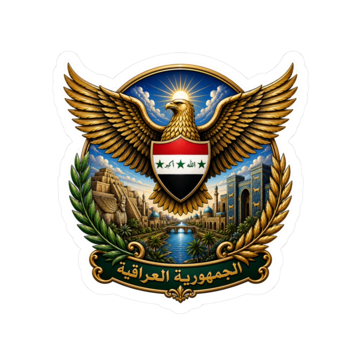 Iraqi Coat of Arms Sticker | Kiss-Cut Laptop Decal, Eagle Iraq