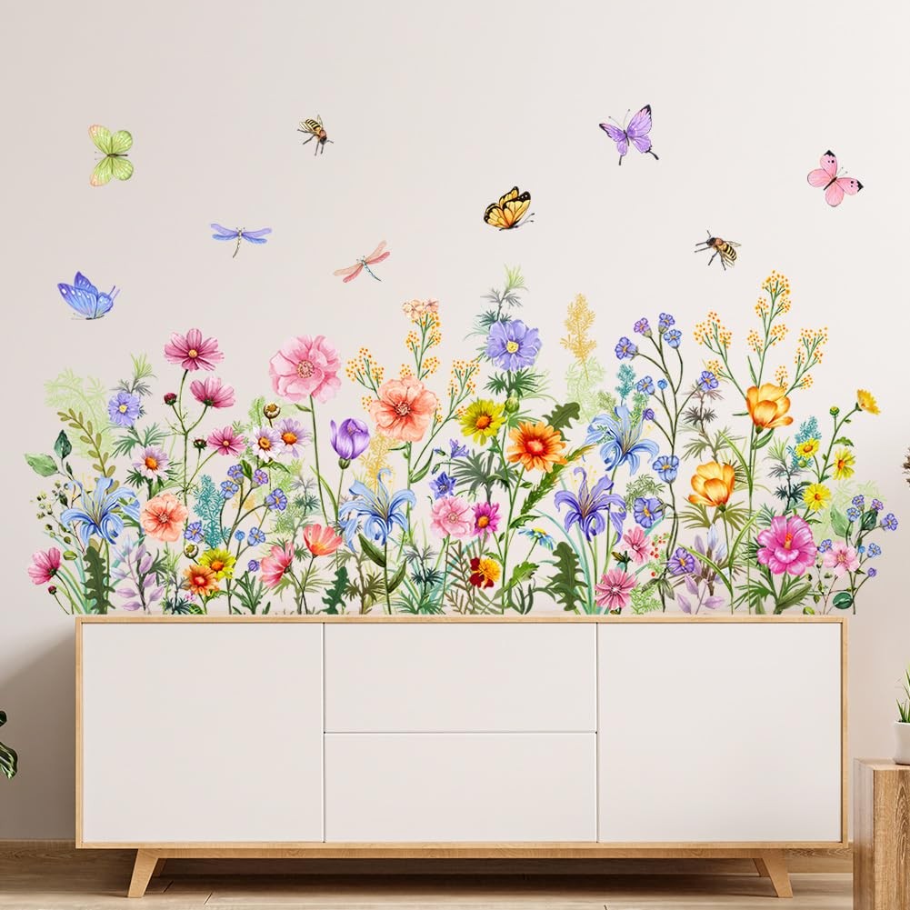 Colorful Floral Wall Decals Wildflowers Flower Wall Stickers Butterfly Green …