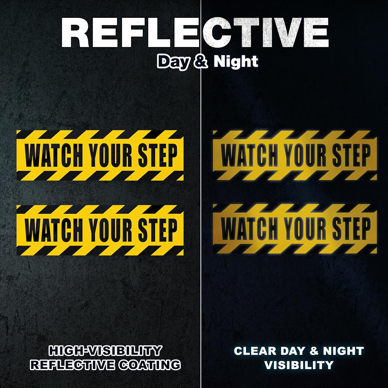 Watch Your Step Sticker, 10 X 3 Inch Reflective Yellow Safety Floor Decals, Wate